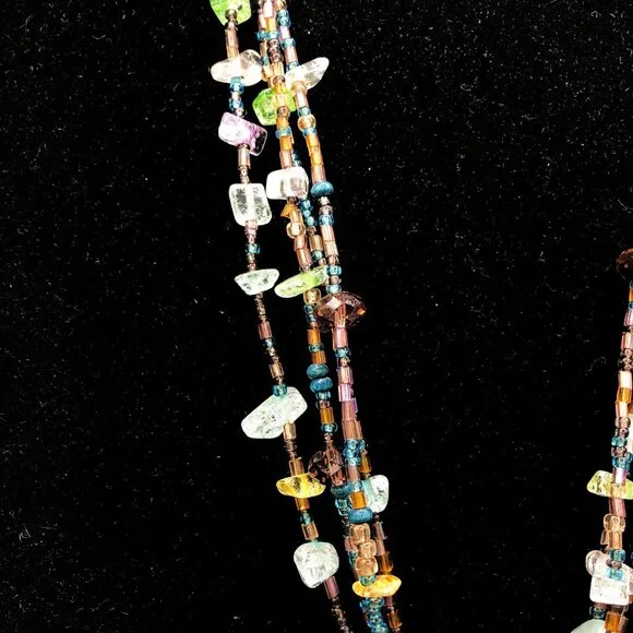 CJ Signed Multistrand Art Glass Necklace – Teardrop Pendant – Boho Statement - Picture 5 of 11
